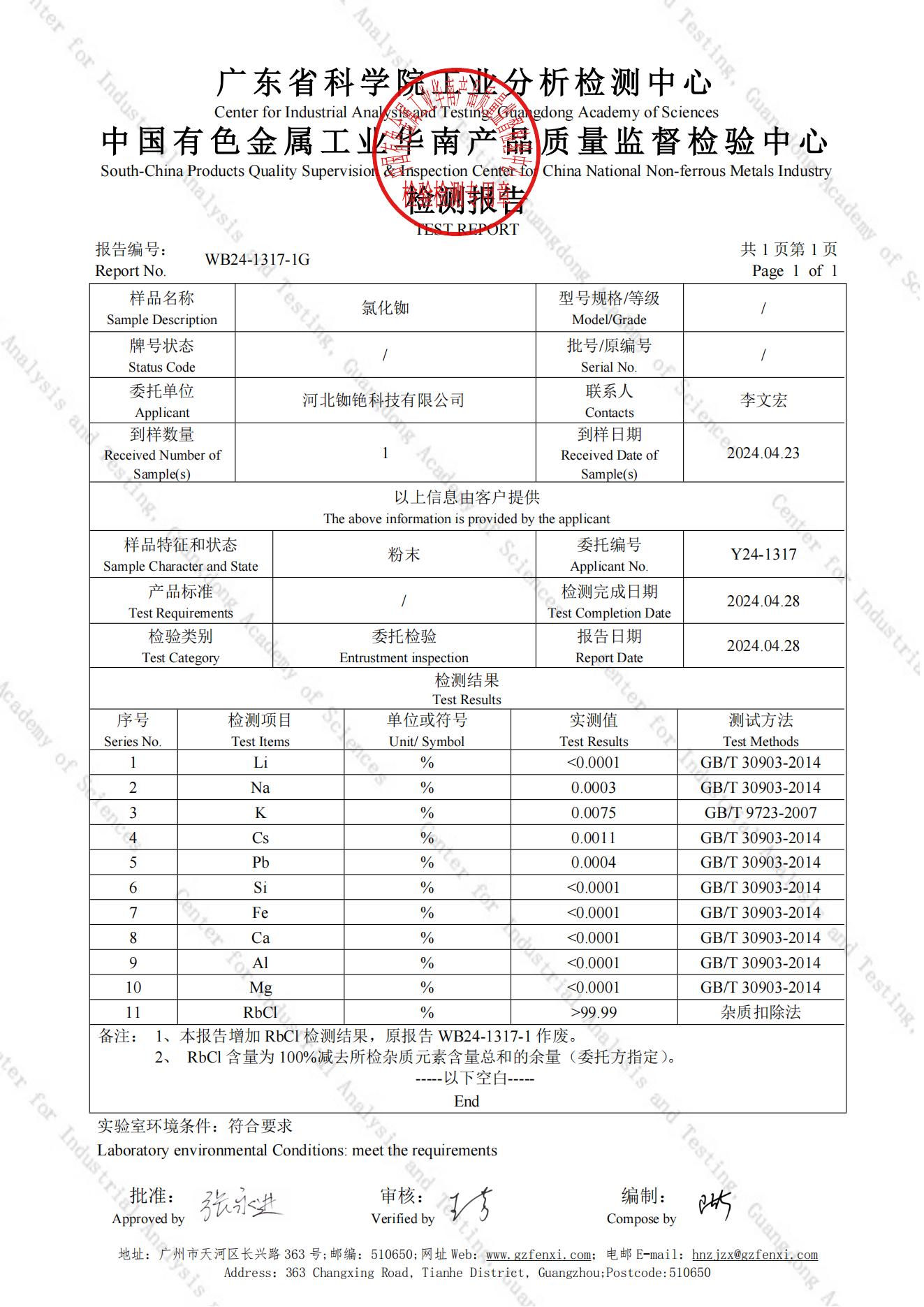 高纯氯化铷化验报告_00.jpg